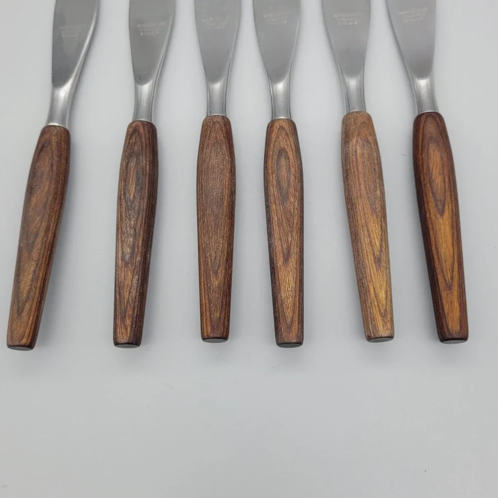 Mode Danish Dinner Knives Set of 6‎ Wood Handle Stainless Steel England MCM